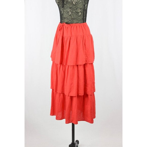 NWT Aritzia WILFRED Century Maraschino Red Linen Tiered Midi Skirt, Size XS - Picture 5 of 16